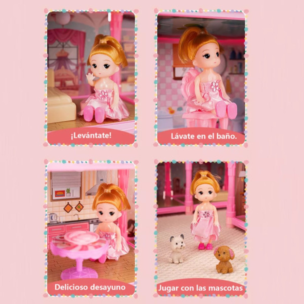 Casa De Muñecas Led Con Muebles Castillo De Princesa 564pcs ROSA