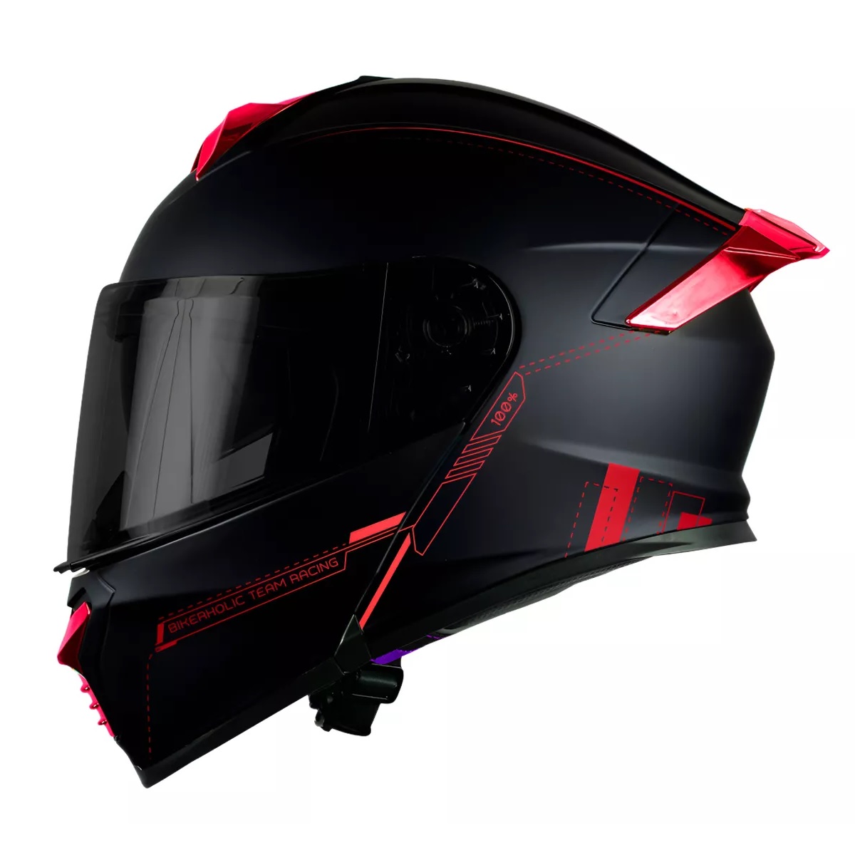 Casco Kov Thunder Racing Abatible Rojo Mica Humo Con Alerón Talla: XL