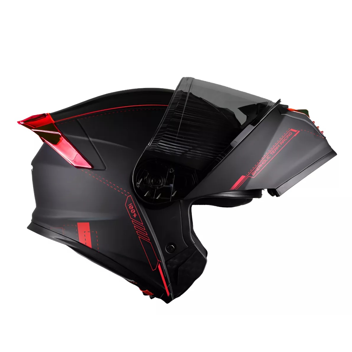 Casco Kov Thunder Racing Abatible Rojo Mica Humo Con Alerón Talla: XL