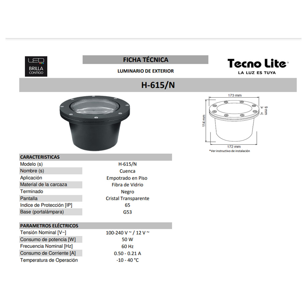 Luminario De Exterior H-605/N Tecnolite