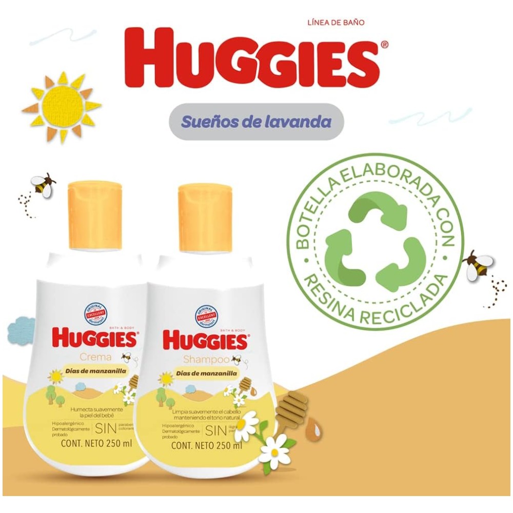 Huggies Combo 44 Pañales, 160 Toallitas, Shampoo, Crema Recien Nacido, Jabon Manzanilla, 6 Piezas