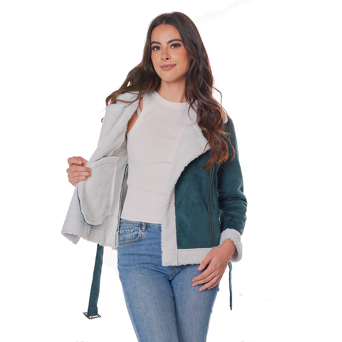 Chamarra gamuza con borreguita para Mujer