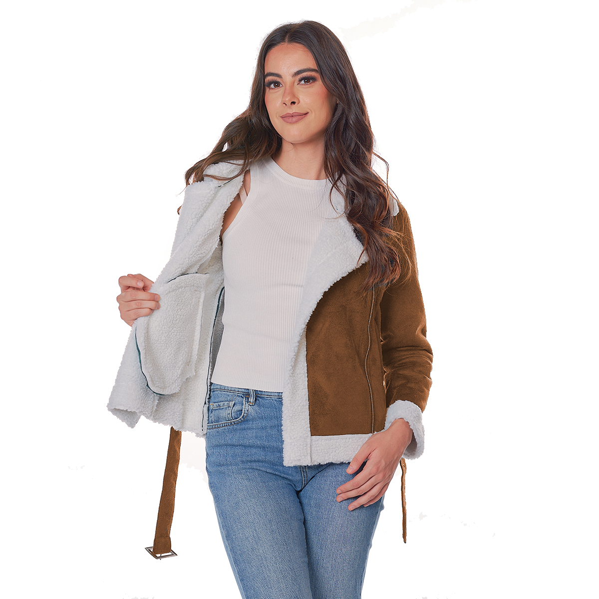 Chamarra gamuza con borreguita para Mujer
