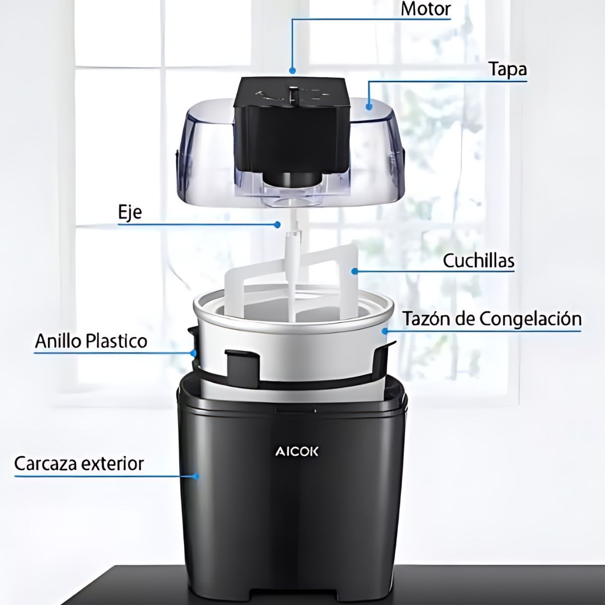 Máquina Para Hacer Helados Aicok Plástico 1.4 L  Negra 5209 