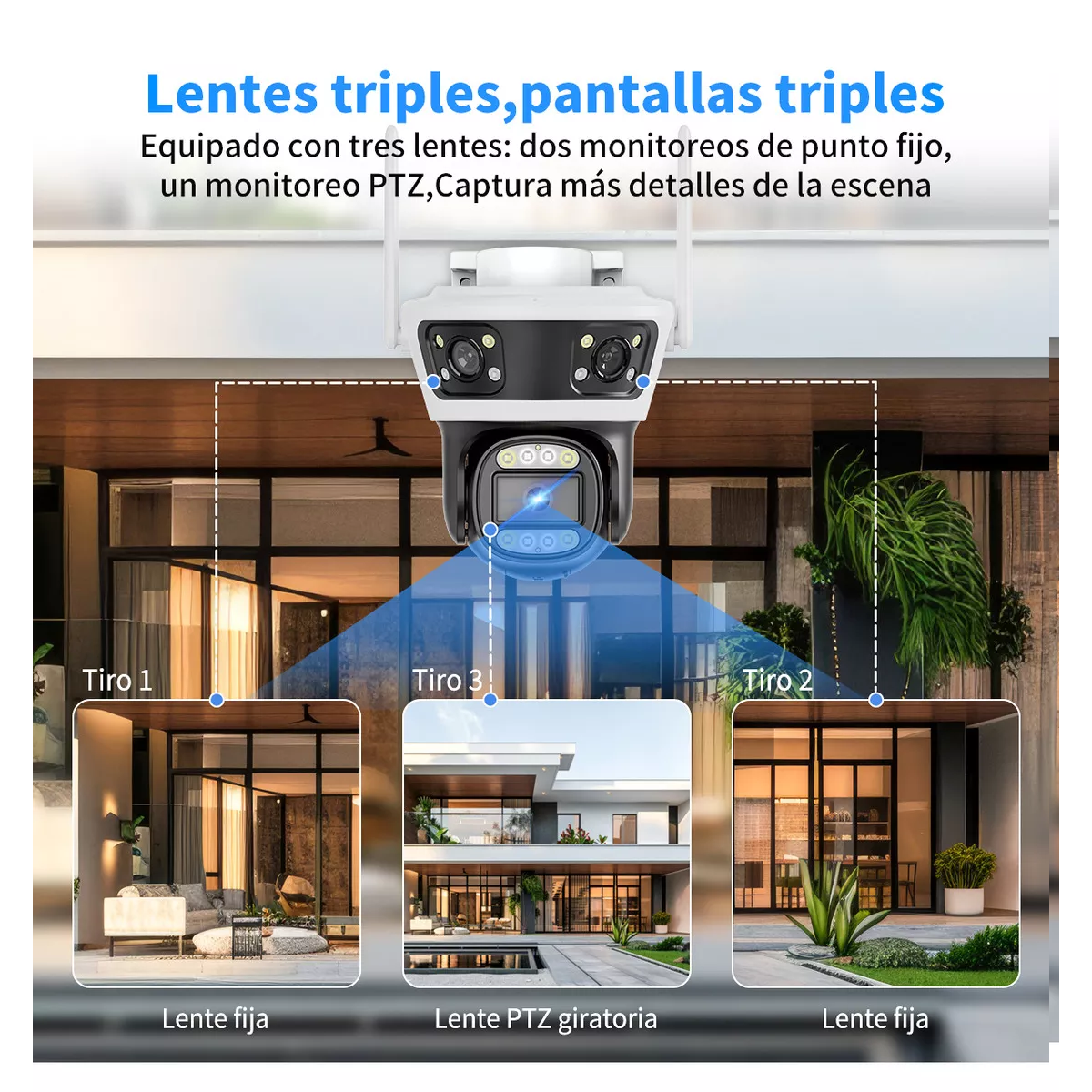 Cámara De Seguridad Exterior 3 Lentes 3 Pantalla Zoom Digital 