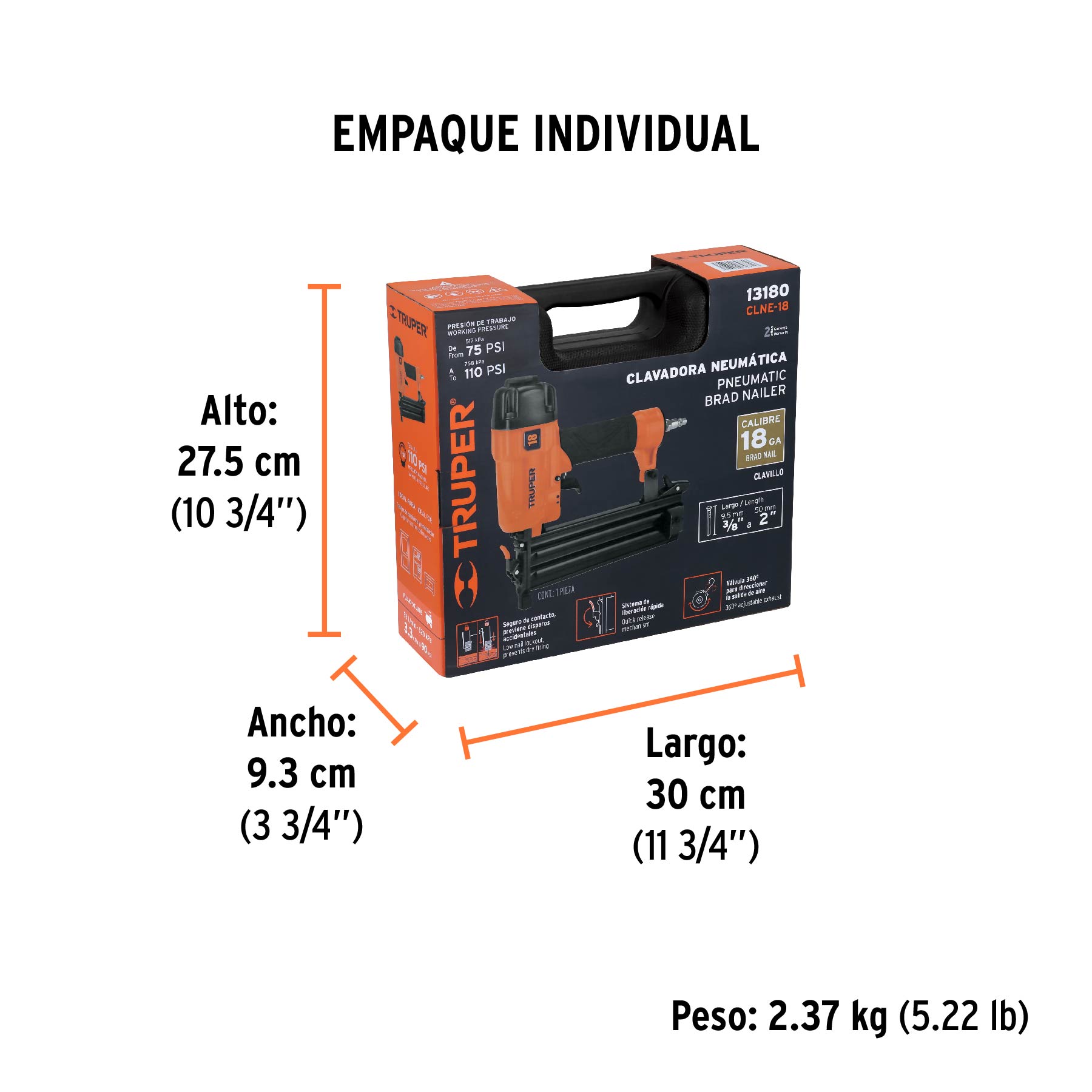 Clavadora neumática profesional, calibre 18, Truper