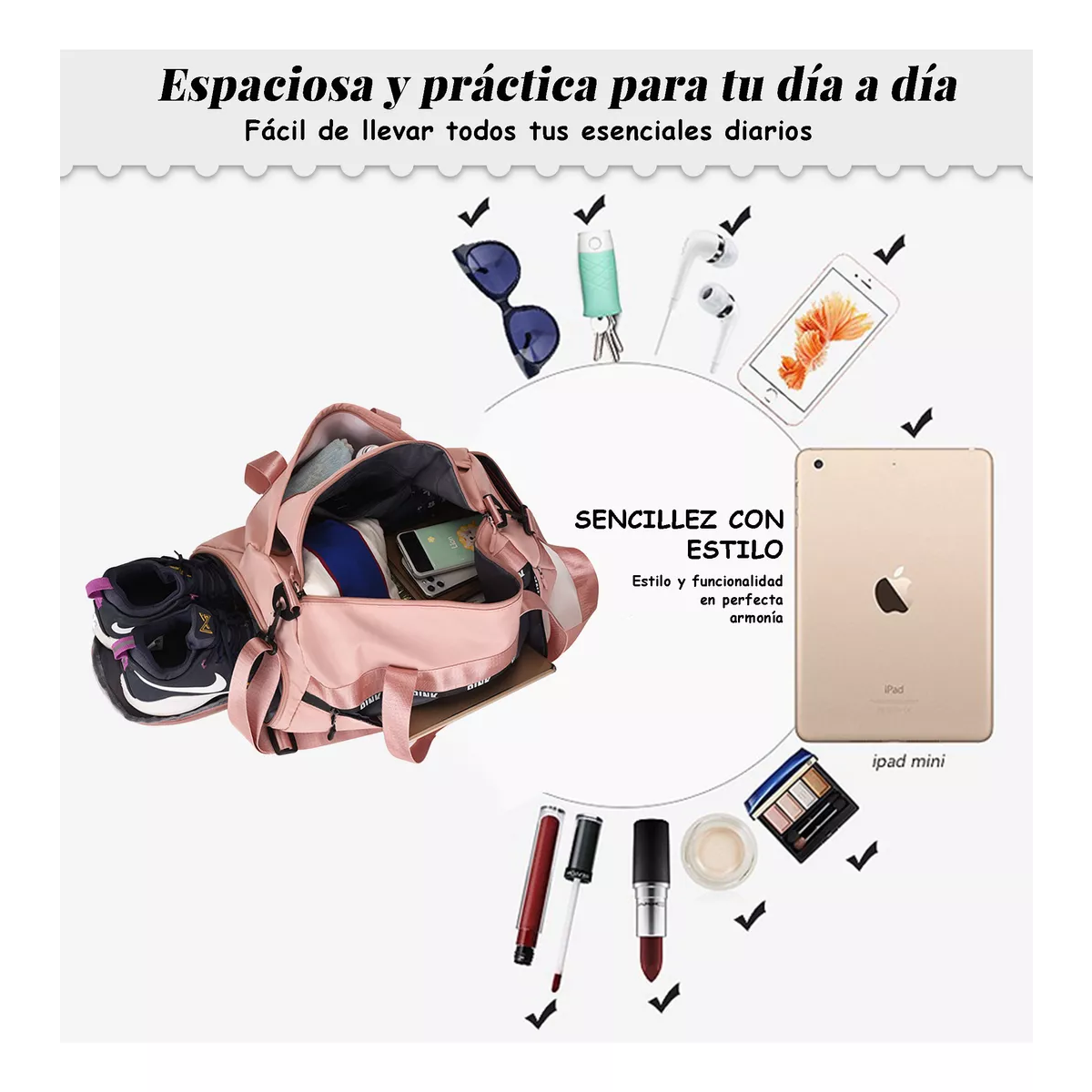 Maleta De Viaje Bolso Deportivo Mochila Gym Rosa