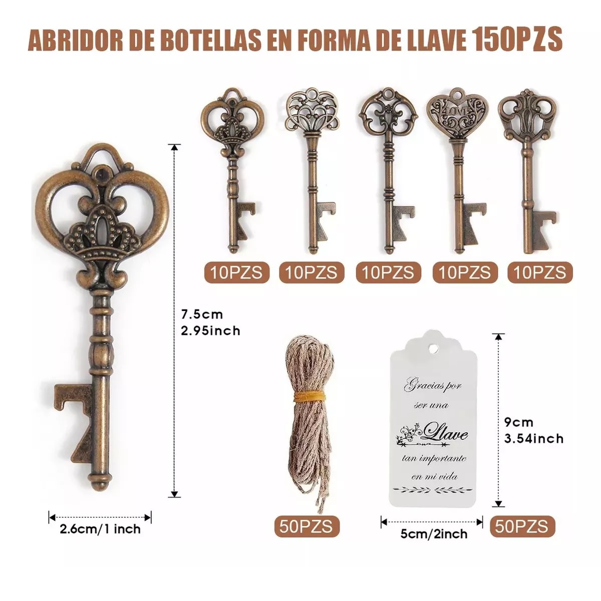 50 Pzs Destapador De Llave Vintage Para Regalo Fiestas Boda
