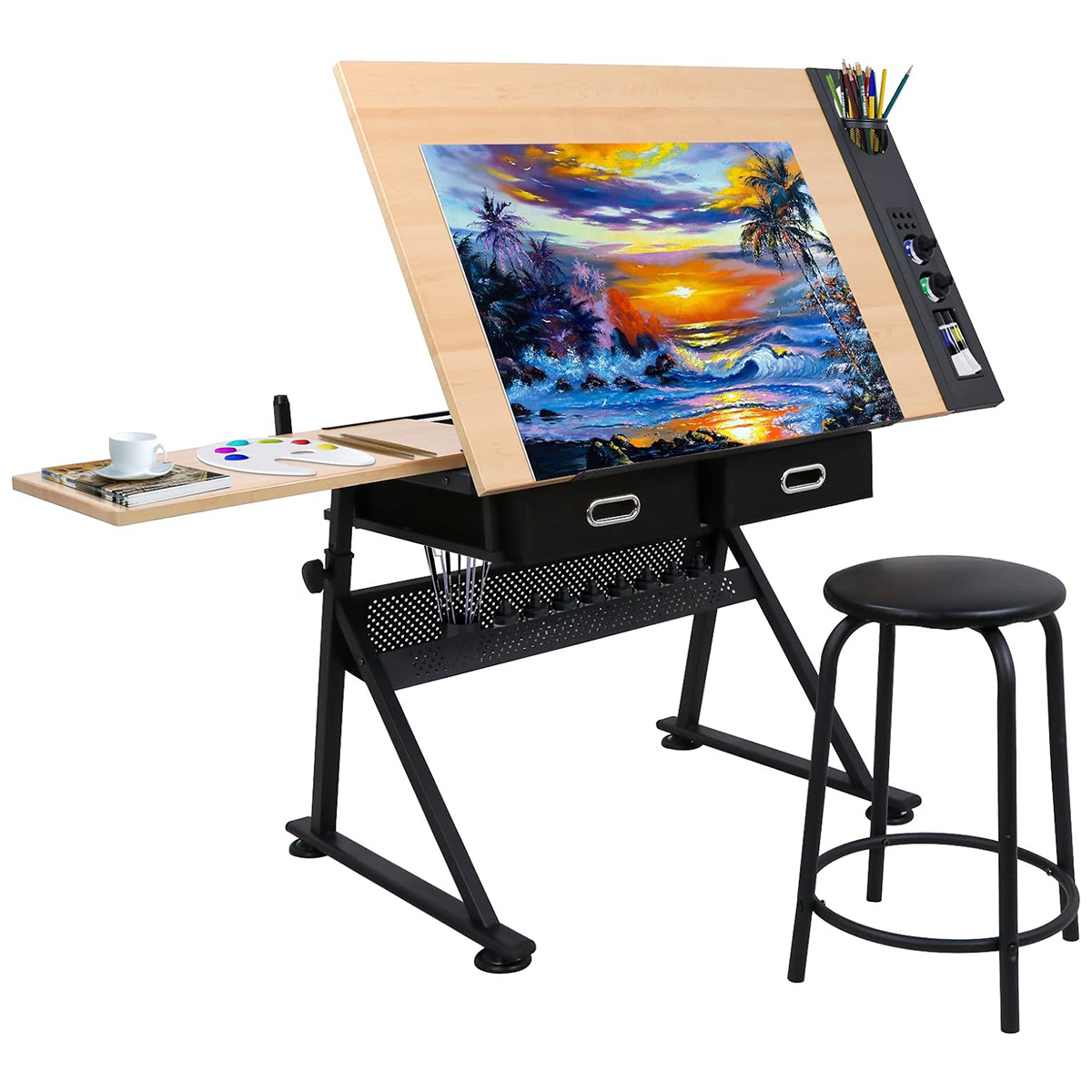 Restirador de Madera para Dibujo Profesional con Banco de Trabajo con Altura Ajustable y Cajón Bluelander