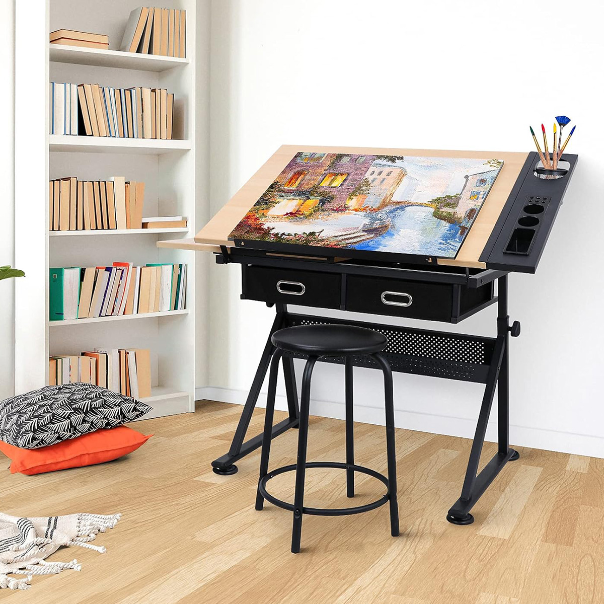 Restirador de Madera para Dibujo Profesional con Banco de Trabajo con Altura Ajustable y Cajón Bluelander