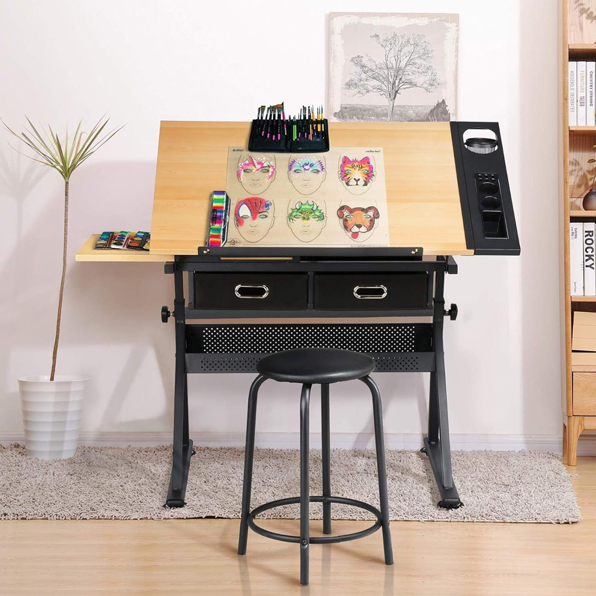 Restirador de Madera para Dibujo Profesional con Banco de Trabajo con Altura Ajustable y Cajón Bluelander