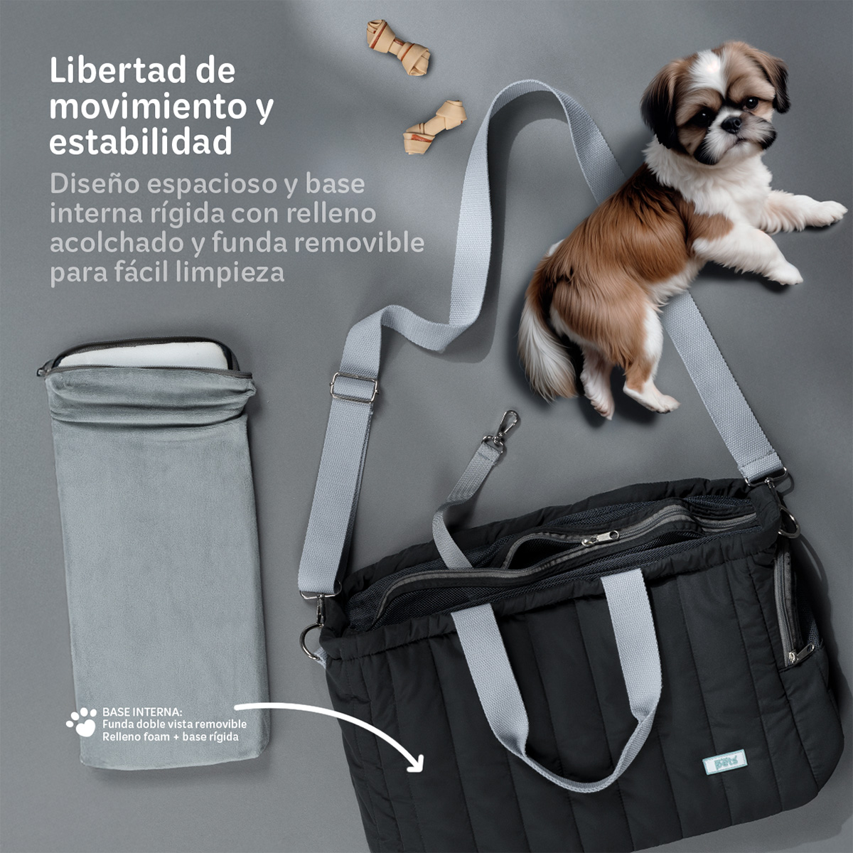 Bolsa transportadora para Perro o Mascota Pequeña, Mochila de Viaje 42x18x29cms- Negro ESQUIMAL