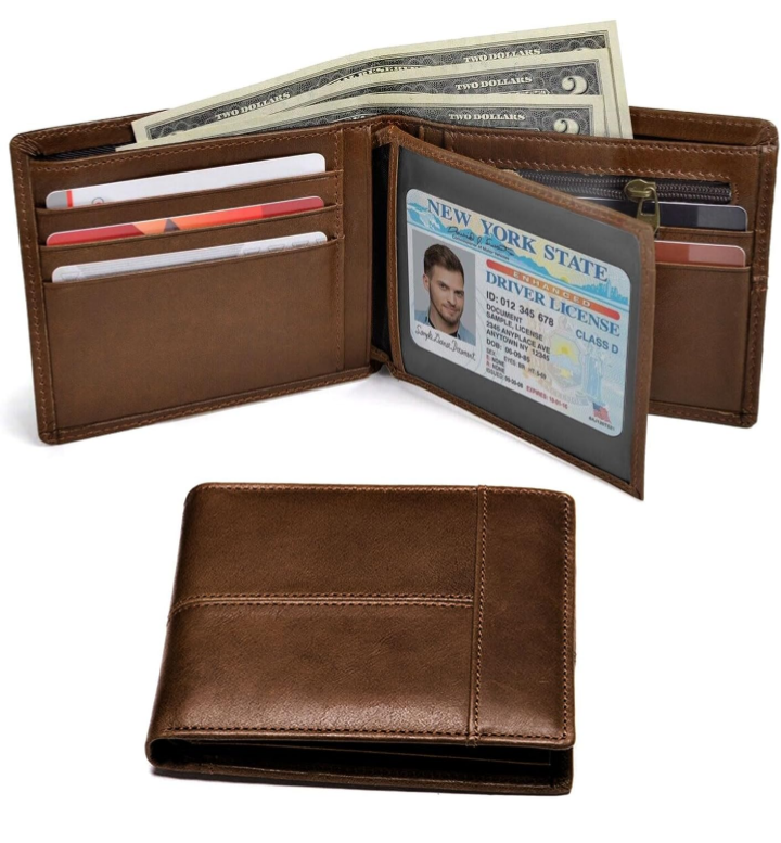 Cartera billetera hombre de piel con bloqueo RFID gran capacidad 