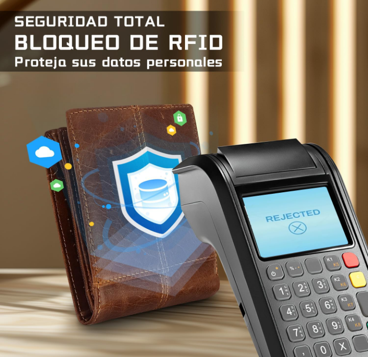 Cartera billetera hombre de piel con bloqueo RFID gran capacidad 