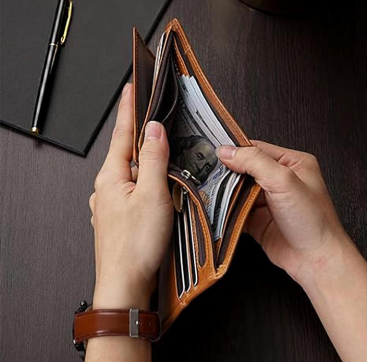 Cartera billetera hombre de piel con bloqueo RFID gran capacidad 