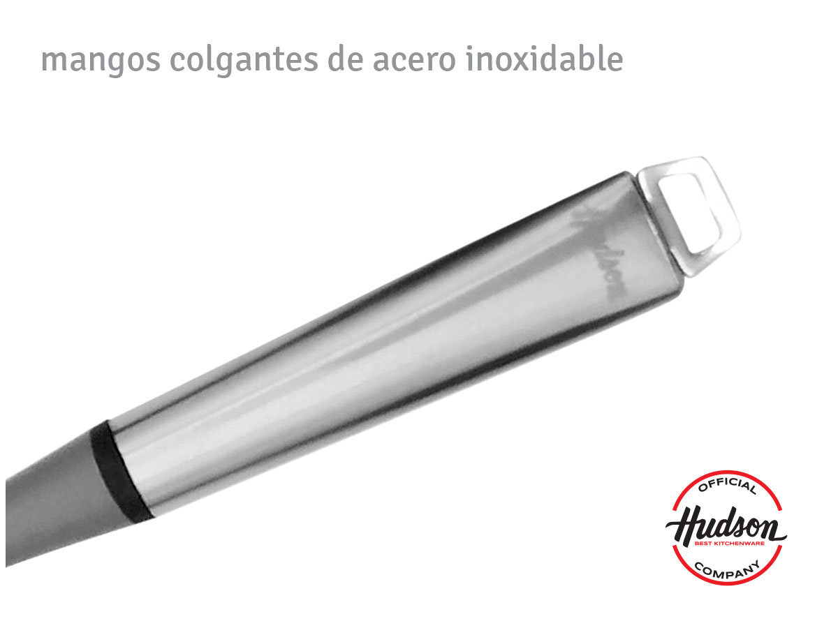 Cuchara calada de nylon color gris con mango acero inoxidable