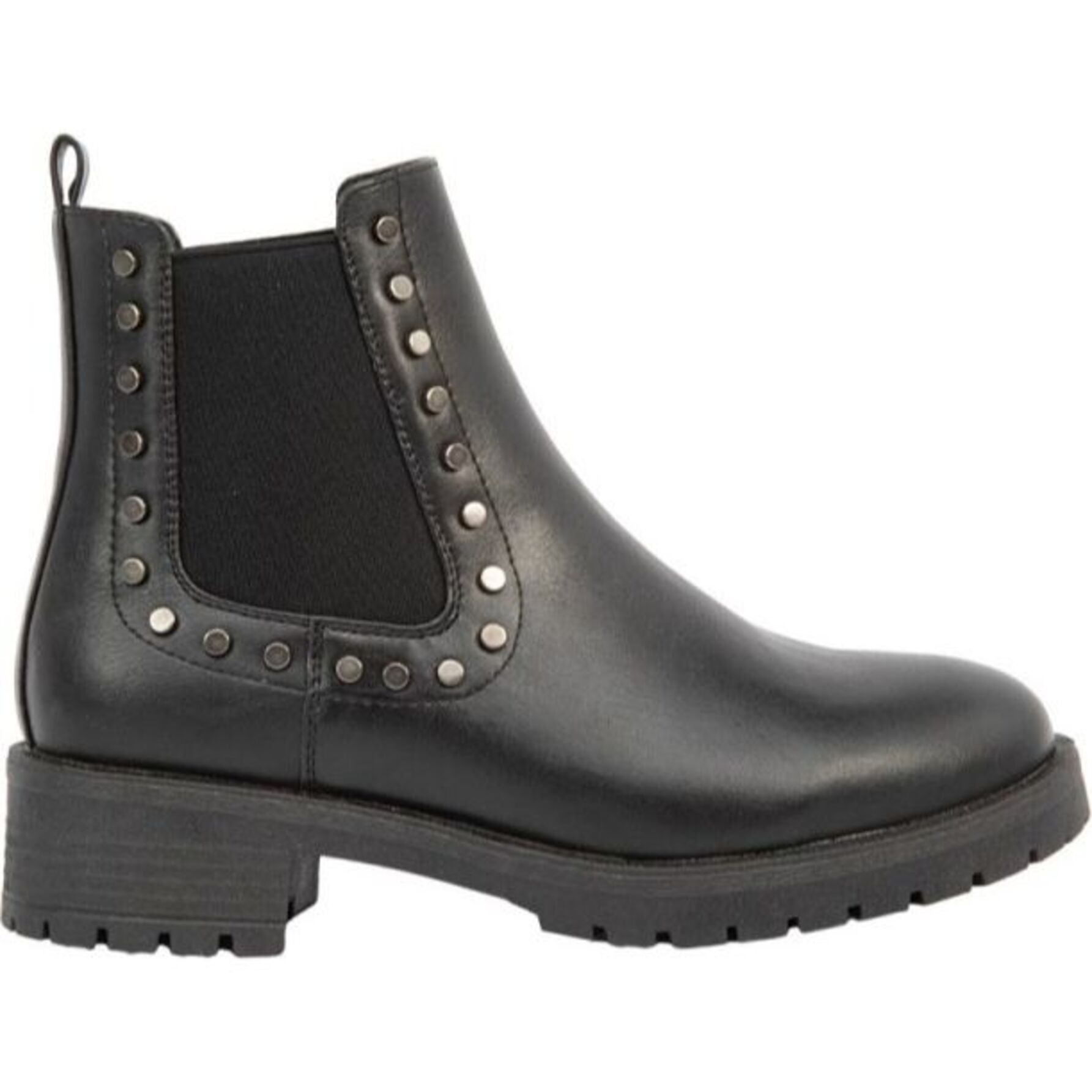 Botas para mujer, tipo Chelsea, con estoperoles y acabado napa, color negro, marca Tierra Bendita, mod. 1141423