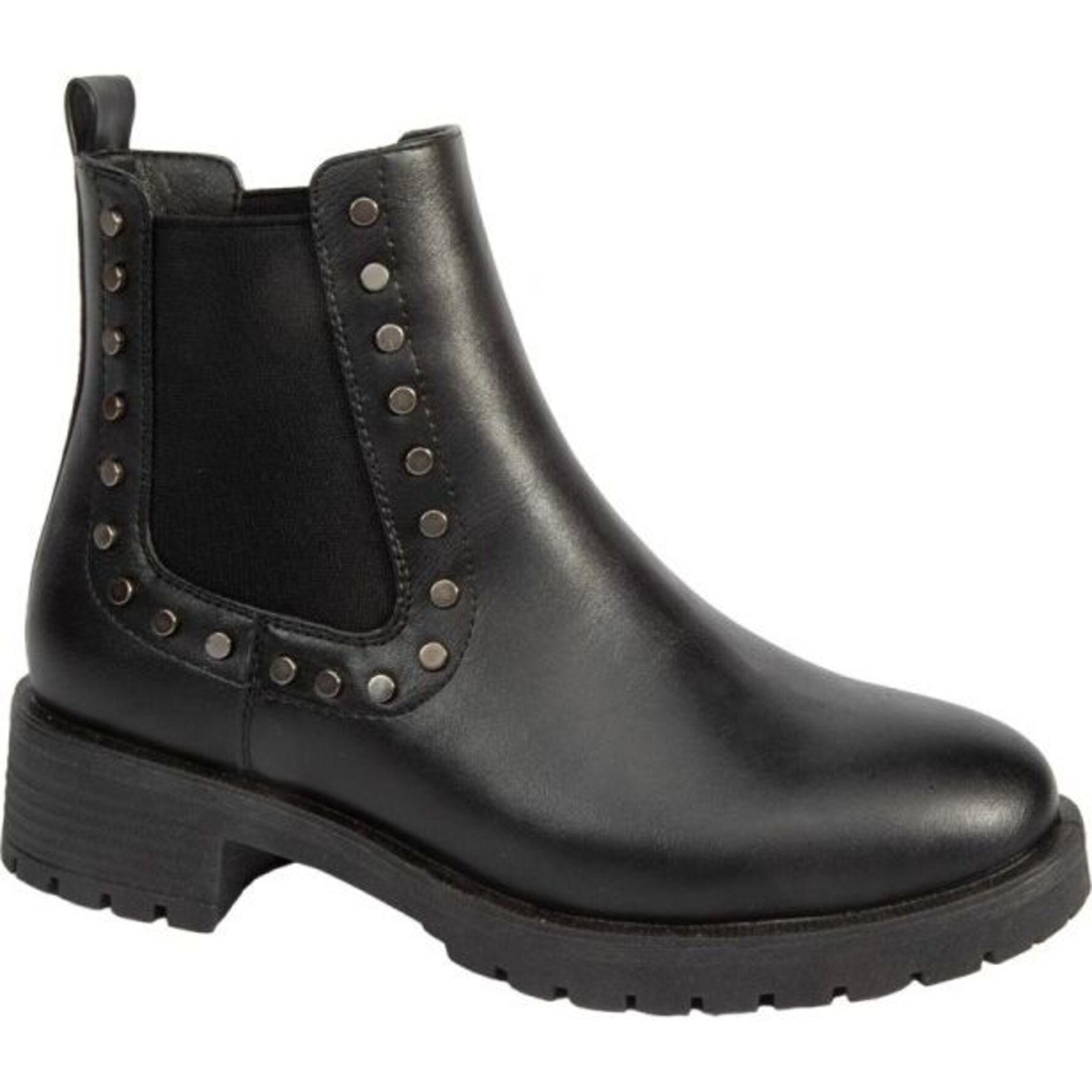 Botas para mujer, tipo Chelsea, con estoperoles y acabado napa, color negro, marca Tierra Bendita, mod. 1141423