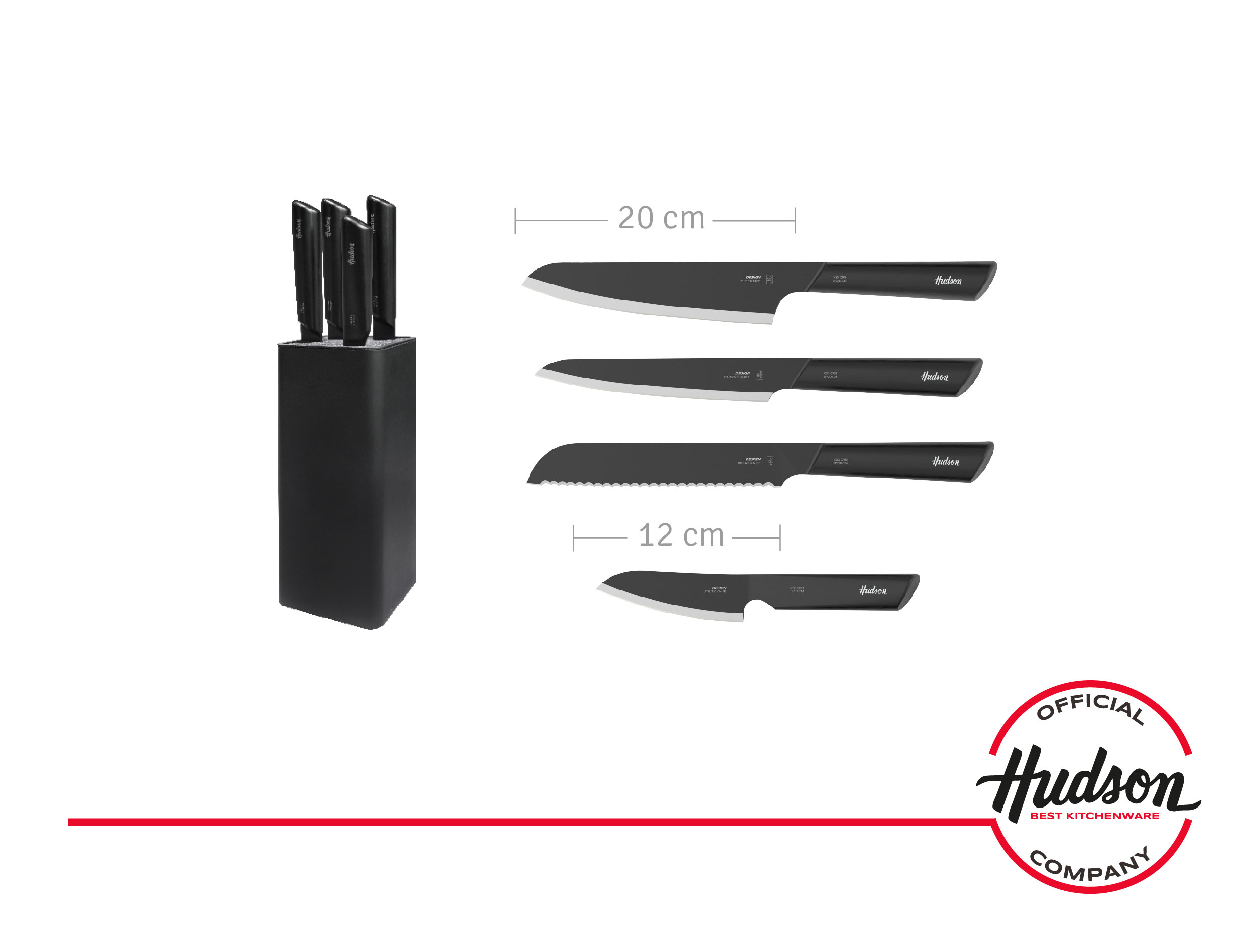 Set de 4 cuchillos linea design huevo inox c/antiadherente negro