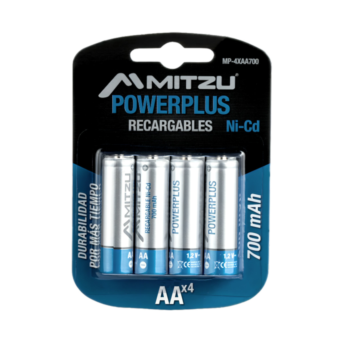 Pilas Baterías AA Recargables Mitzu 700 Mah Con 4 Piezas NICD