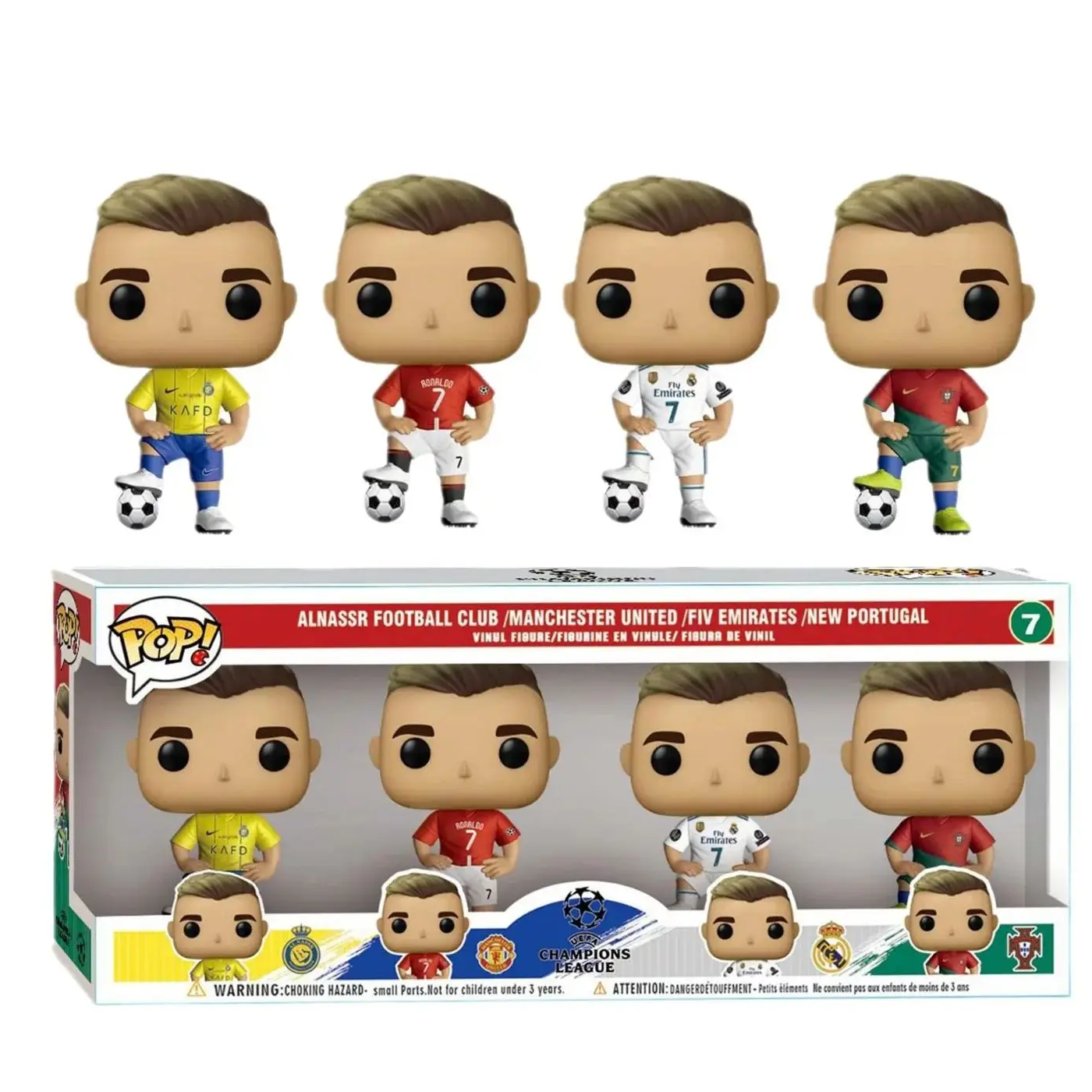 Paquete 4 Funkos Fútbol Cristiano Ronaldo: Portugal, Manchester, Madrid y Al Nassr