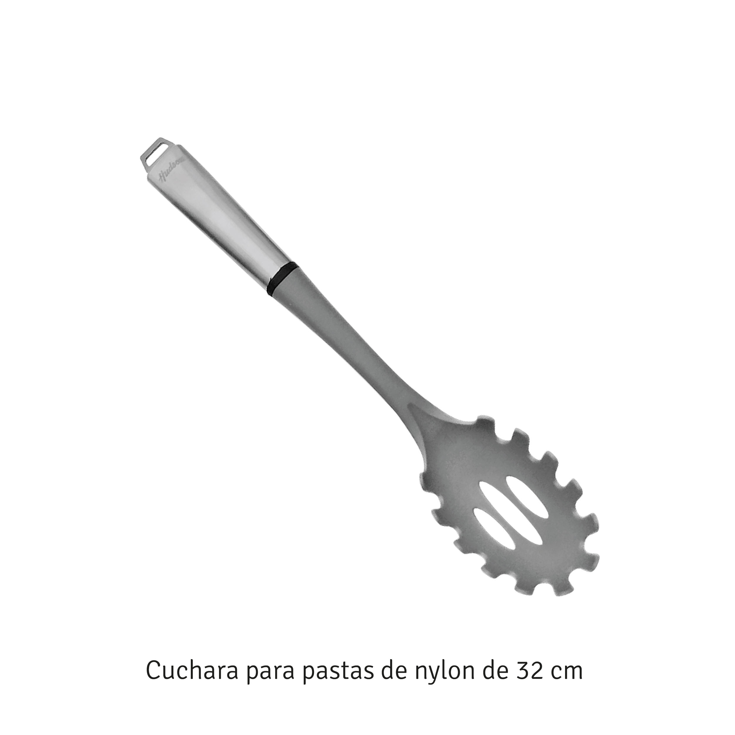 Cuchara para pastas de nylon color gris con mango acero inoxidable