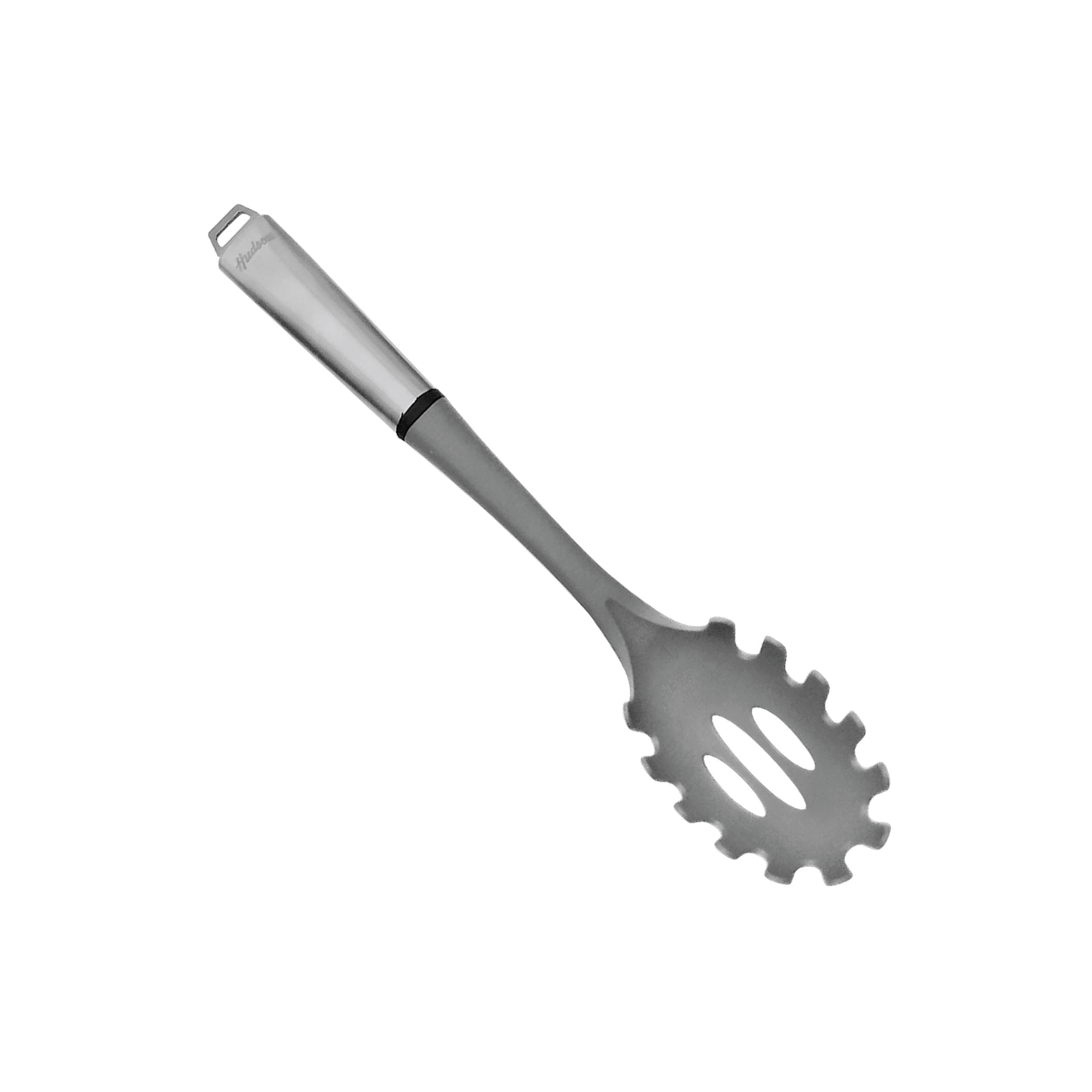 Cuchara para pastas de nylon color gris con mango acero inoxidable