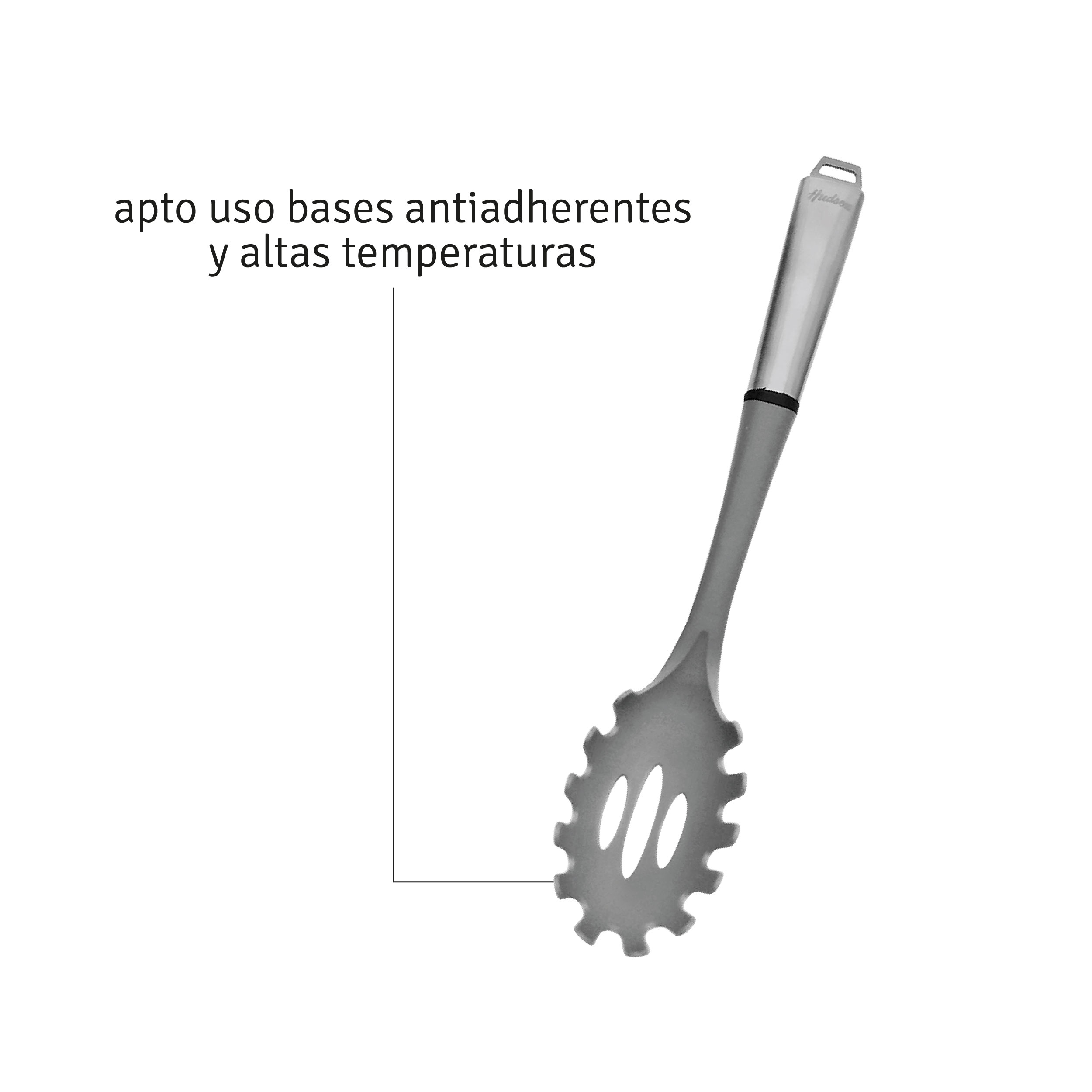 Cuchara para pastas de nylon color gris con mango acero inoxidable