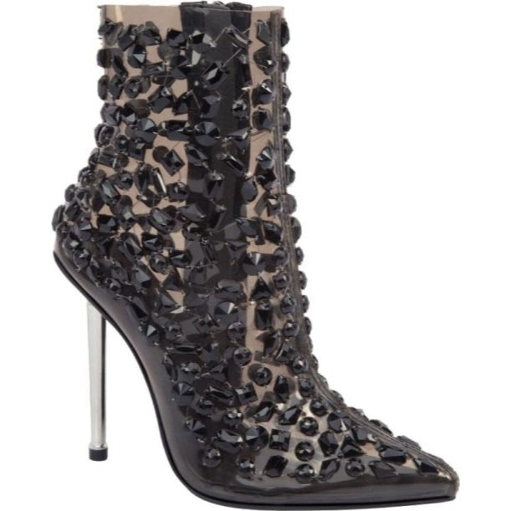 Botas para mujer, de mica ahumada con pedrería negra, tacón de aguja, puntal, marca Thalia Sodi, mod. 1141456