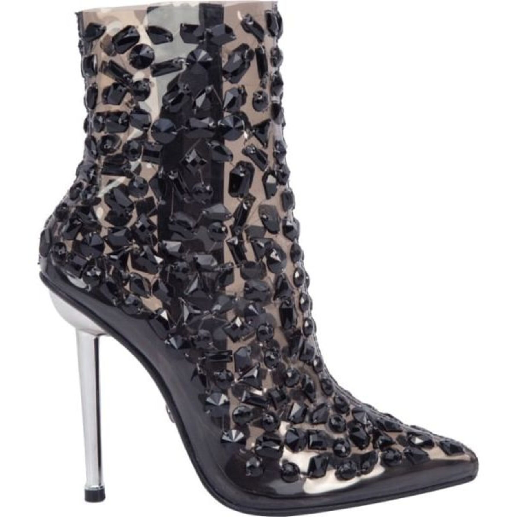 Botas para mujer, de mica ahumada con pedrería negra, tacón de aguja, puntal, marca Thalia Sodi, mod. 1141456