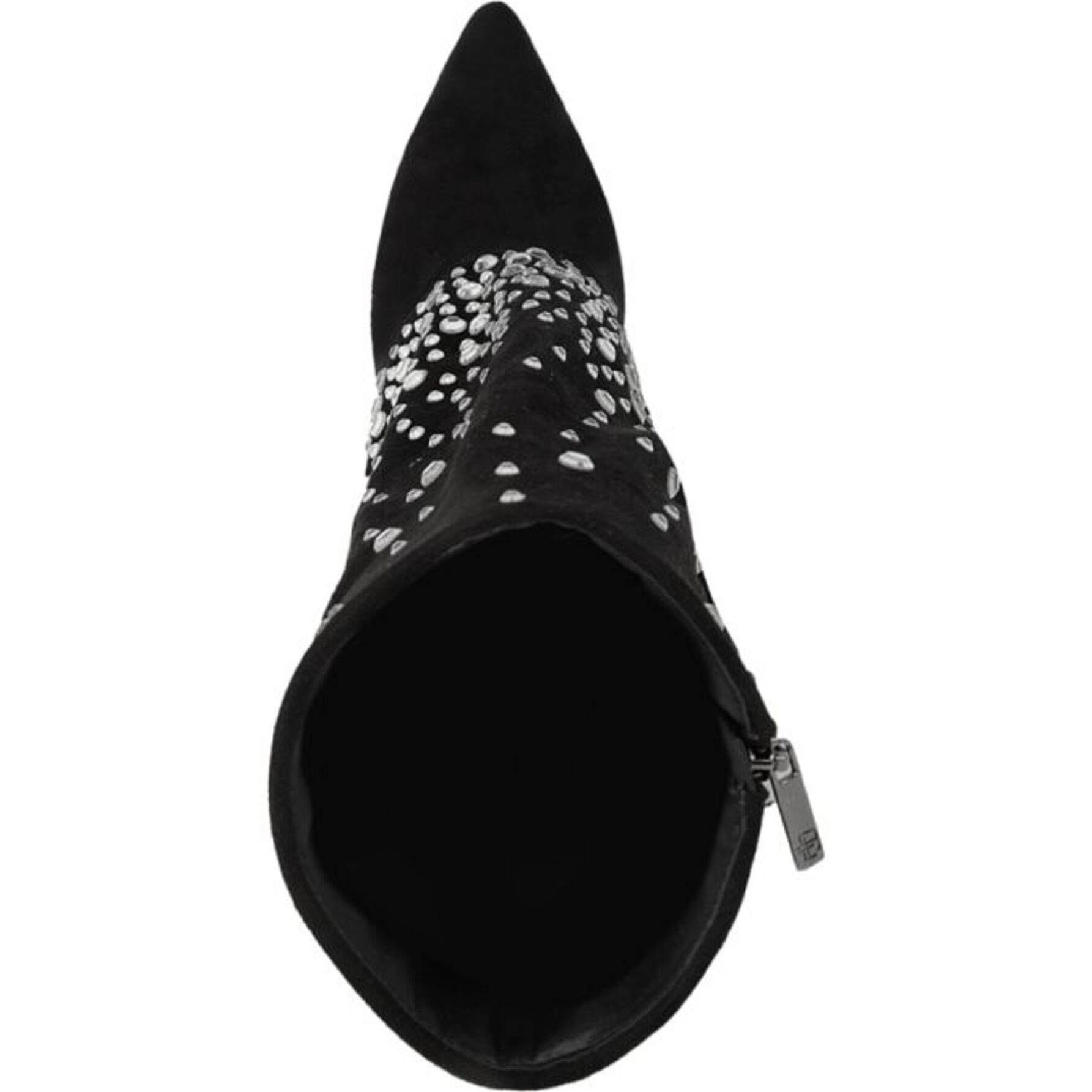 Botas para mujer, con polainas con pedrería, color negro, acabado ante, marca Belinda Peregrin, mod. 1141460