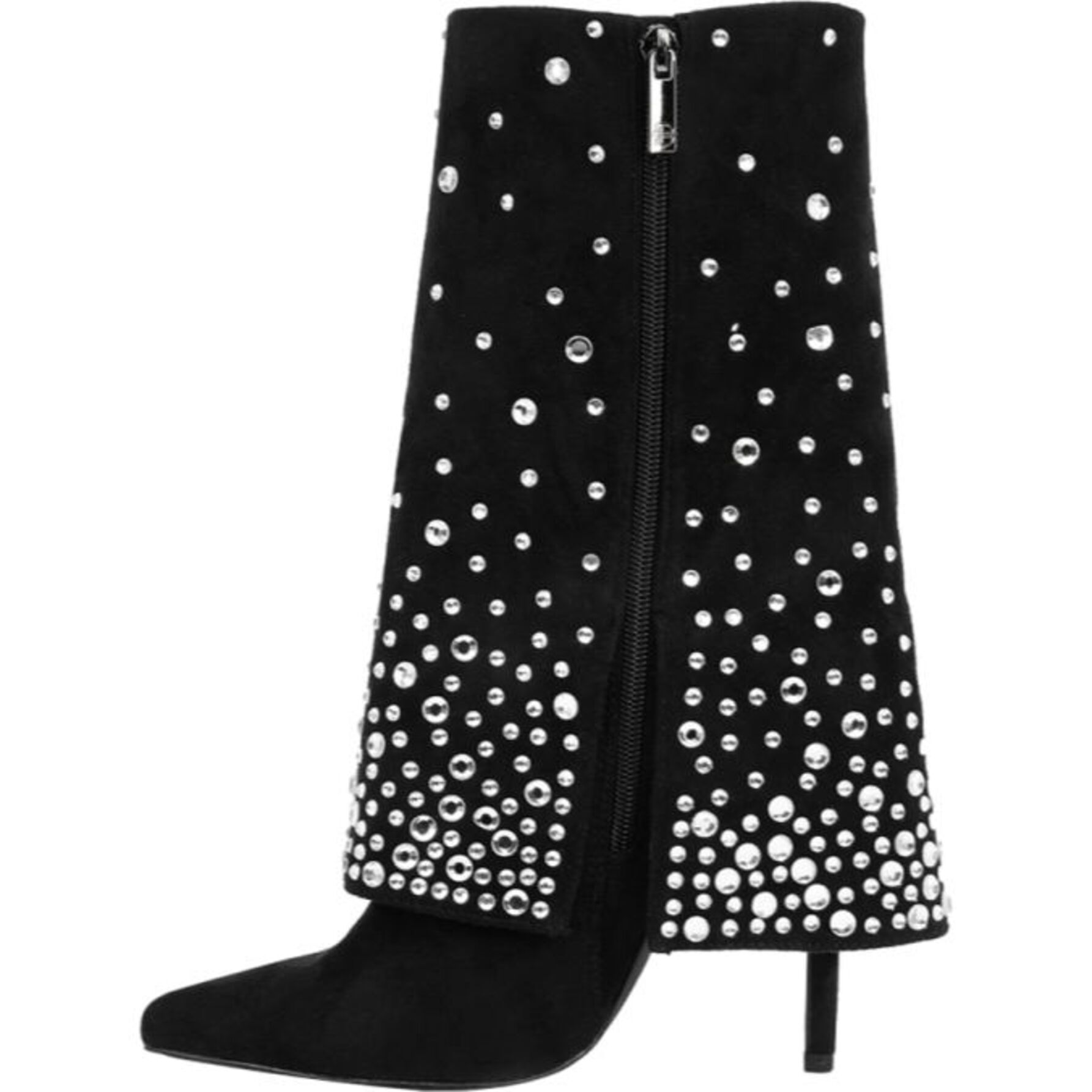 Botas para mujer, con polainas con pedrería, color negro, acabado ante, marca Belinda Peregrin, mod. 1141460