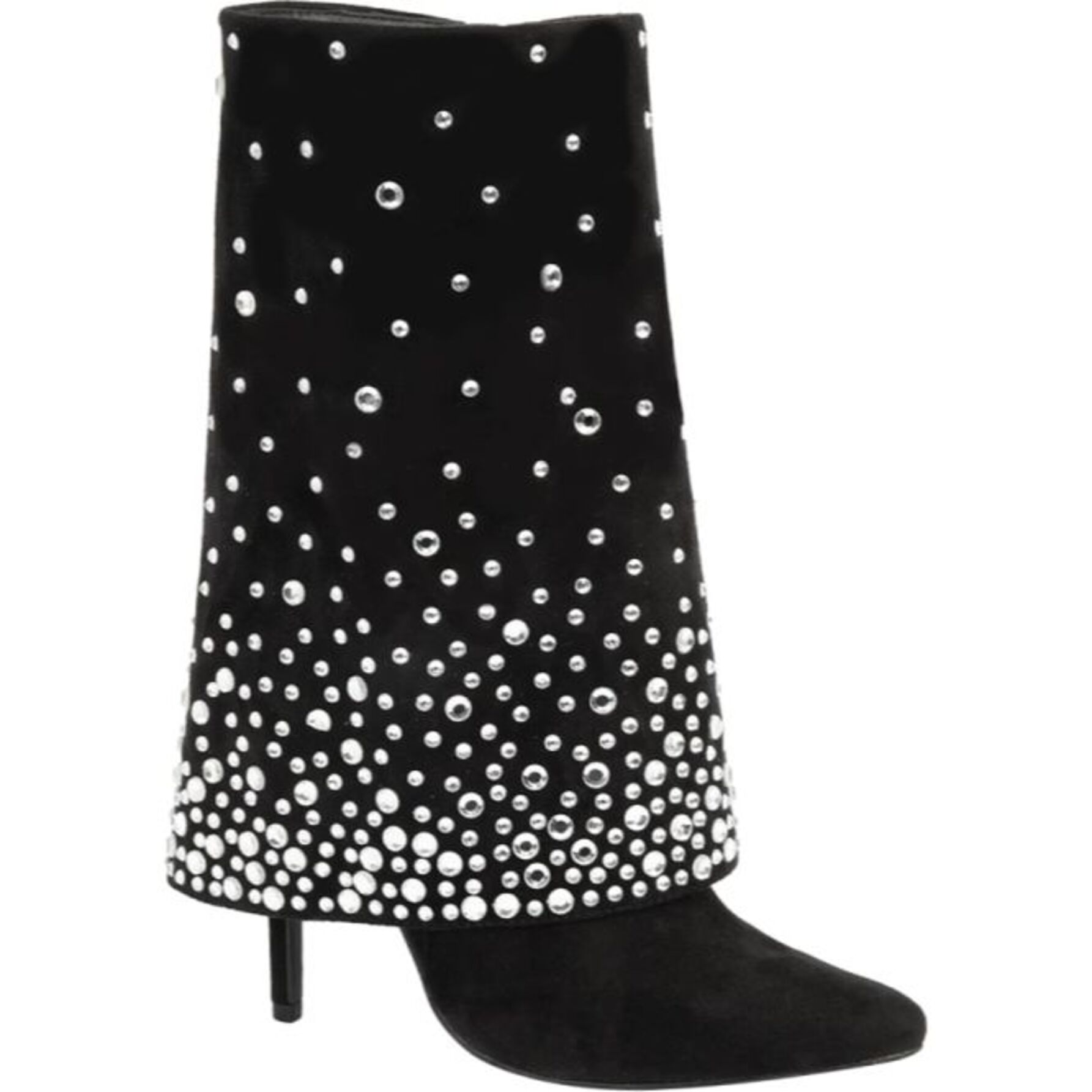 Botas para mujer, con polainas con pedrería, color negro, acabado ante, marca Belinda Peregrin, mod. 1141460