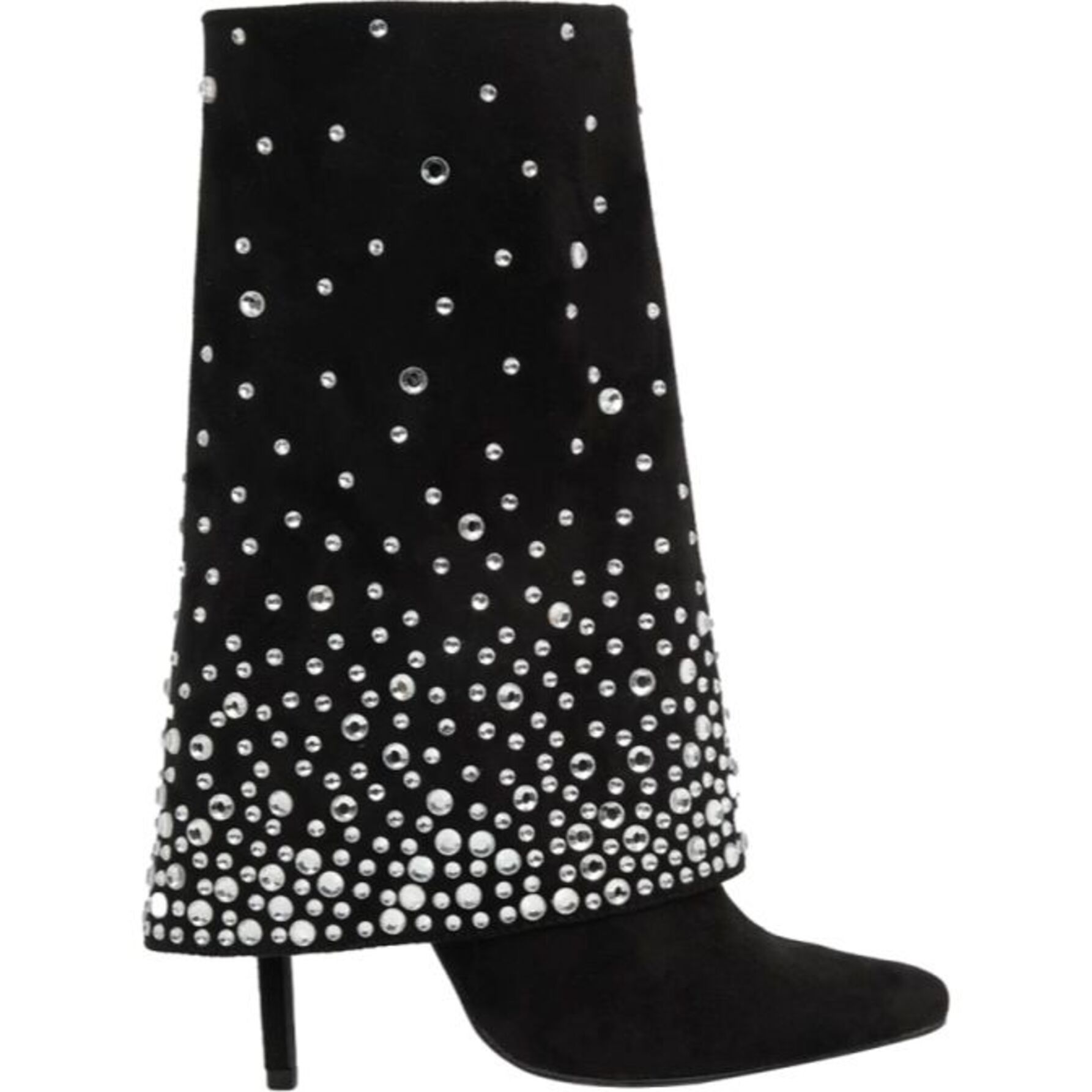 Botas para mujer, con polainas con pedrería, color negro, acabado ante, marca Belinda Peregrin, mod. 1141460
