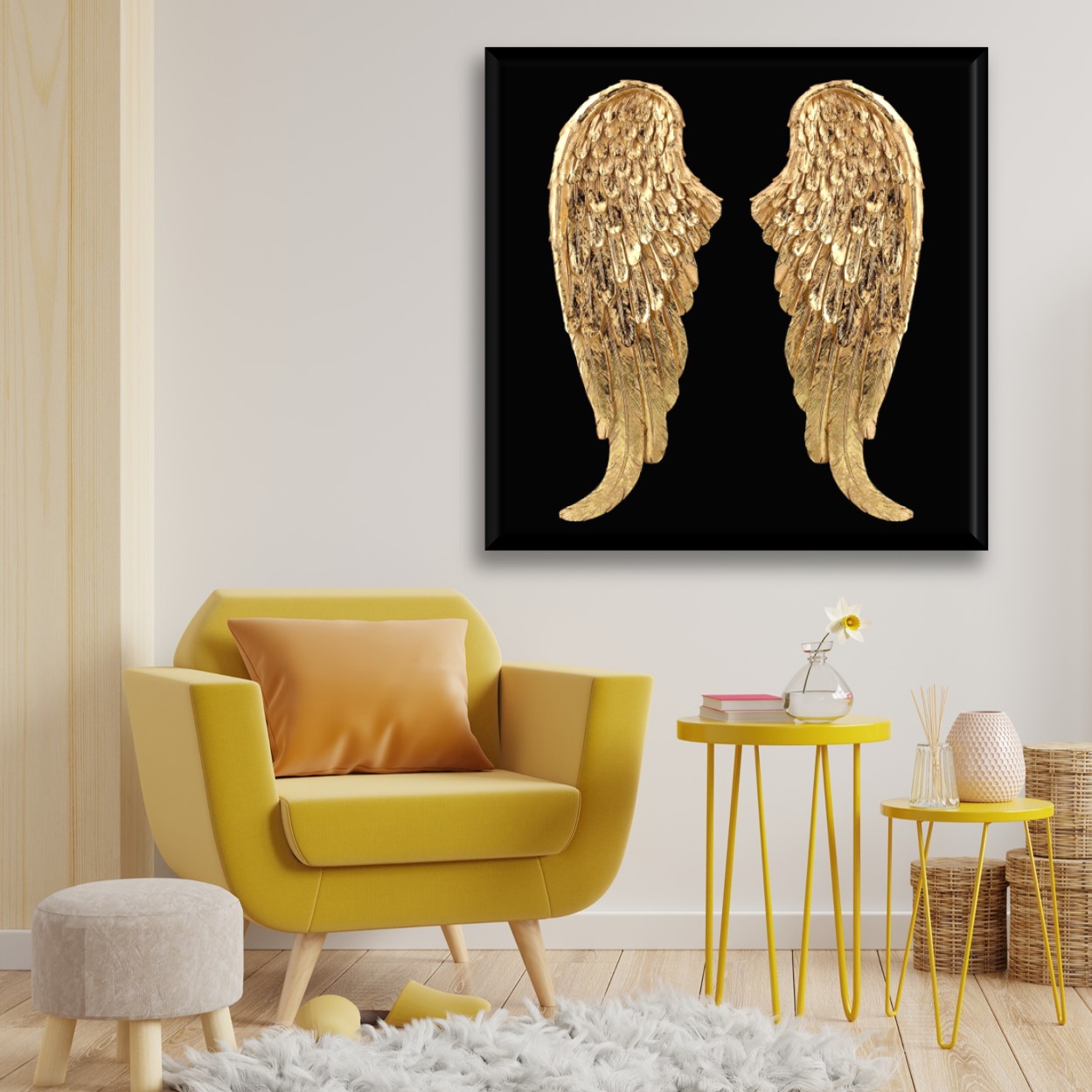 Cuadro Canva Decorativo Alas Doradas 80X80 cm.
