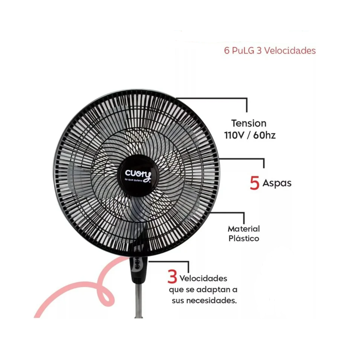VENTILADOR DE PEDESTAL DE 16 PULGADAS CON CINCO ASPAS
