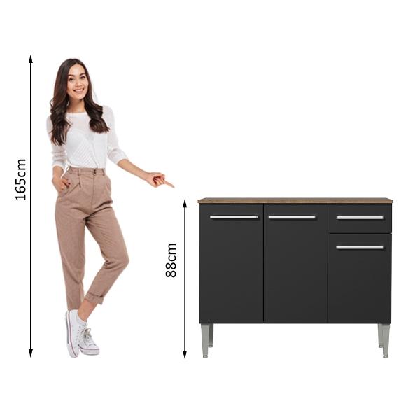 Gabinete Bajo Cocina Madesa Emilly con Tarja Marrón/Negro