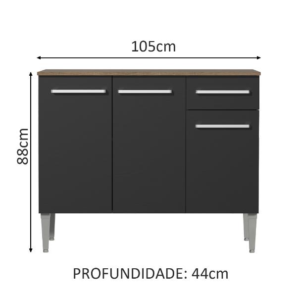 Gabinete Bajo Cocina Madesa Emilly con Tarja Marrón/Negro