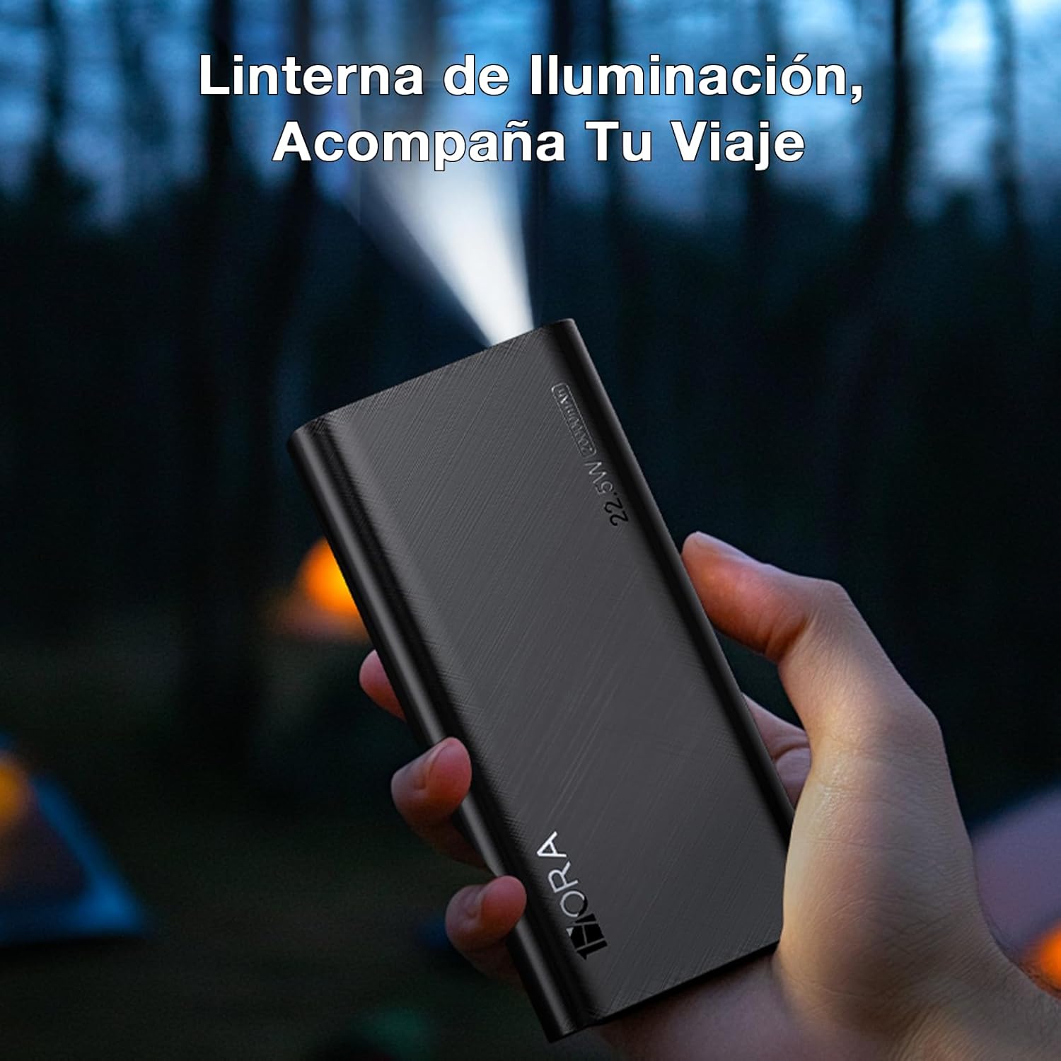Power Bank 20000mAh, 22.5W Carga Rápida Bateria Portatil, Tipo C Pila Portatil con 3 Puertos USB de 74Wh, Compatible con IP Samsung Xiaomi, con Linterna Incorporado de luz Fuerte, Negro