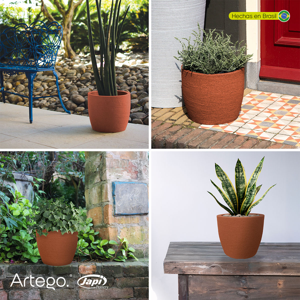 Maceta moderna para exteriores compacta de 20 cm de alto COTA terracota de Polietileno ultra ligera Artego Japi Hecho en Brasil