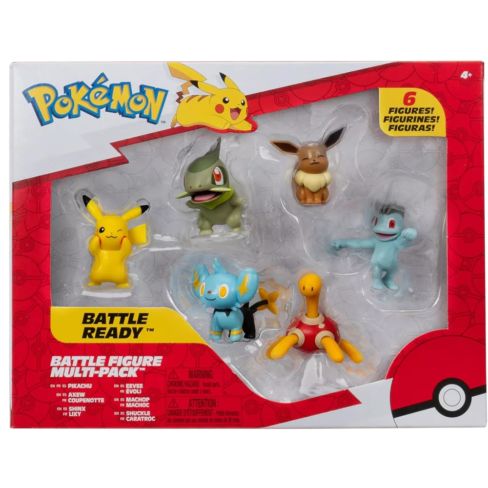 Pokemon Pikachu + Eevee + Axew + Machop 6 pz Multipak