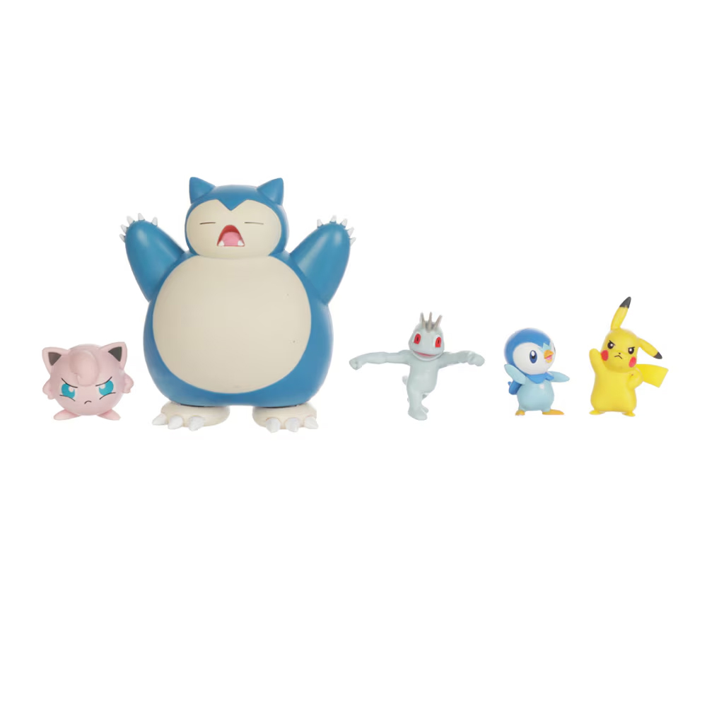 Pokemon Snolrax + Jigglypuff +Machop + Piplup + Pikachu Set 5pz