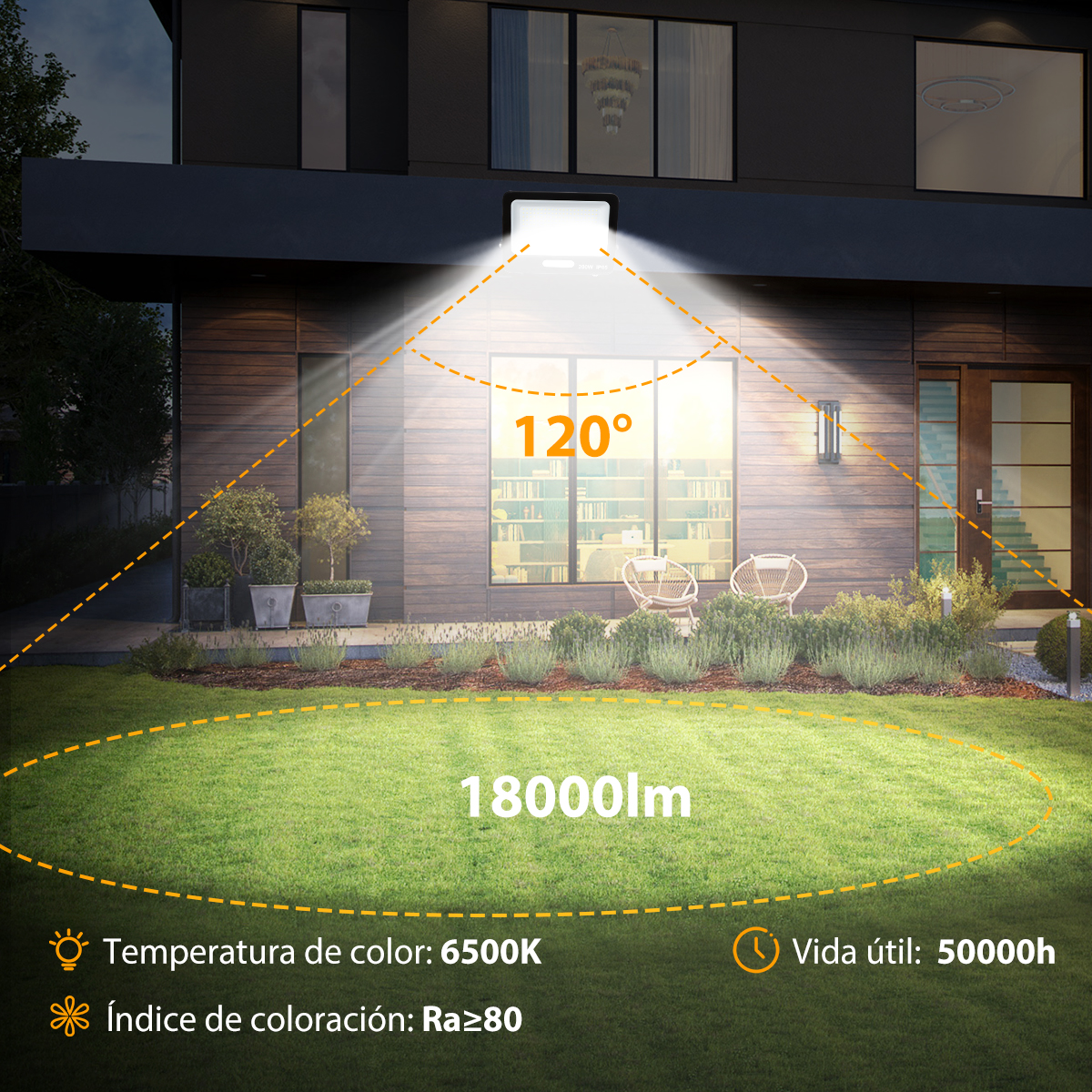 Reflector Led 200w Slim Ip65 Negro Luz Blanco Frio Exterior