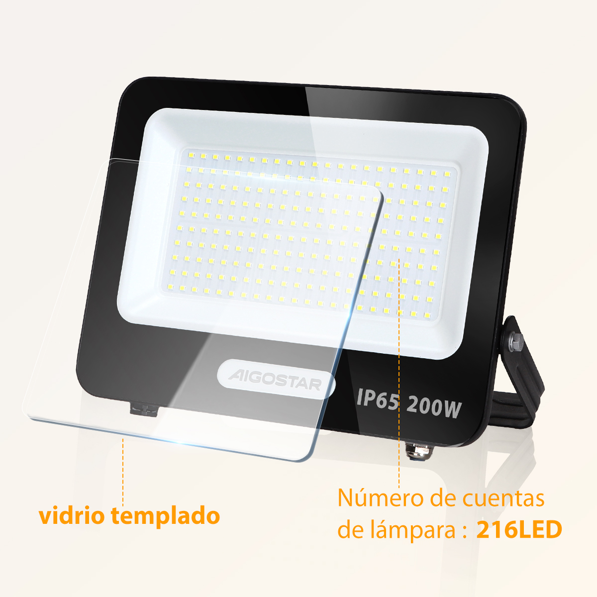 Reflector Led 200w Slim Ip65 Negro Luz Blanco Frio Exterior