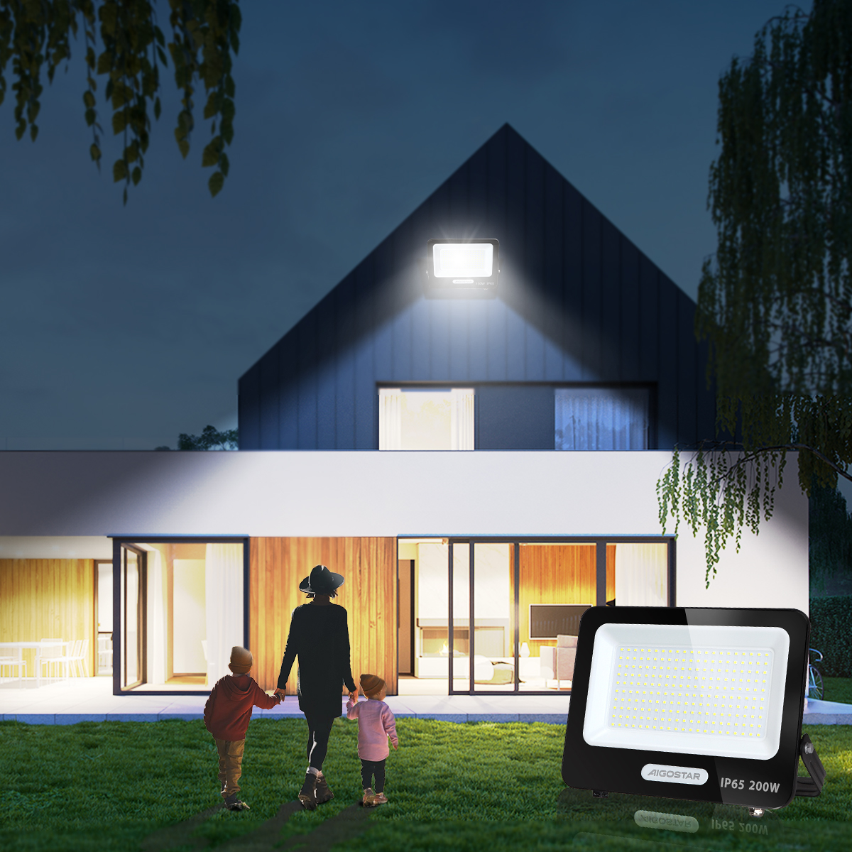 Reflector Led 200w Slim Ip65 Negro Luz Blanco Frio Exterior
