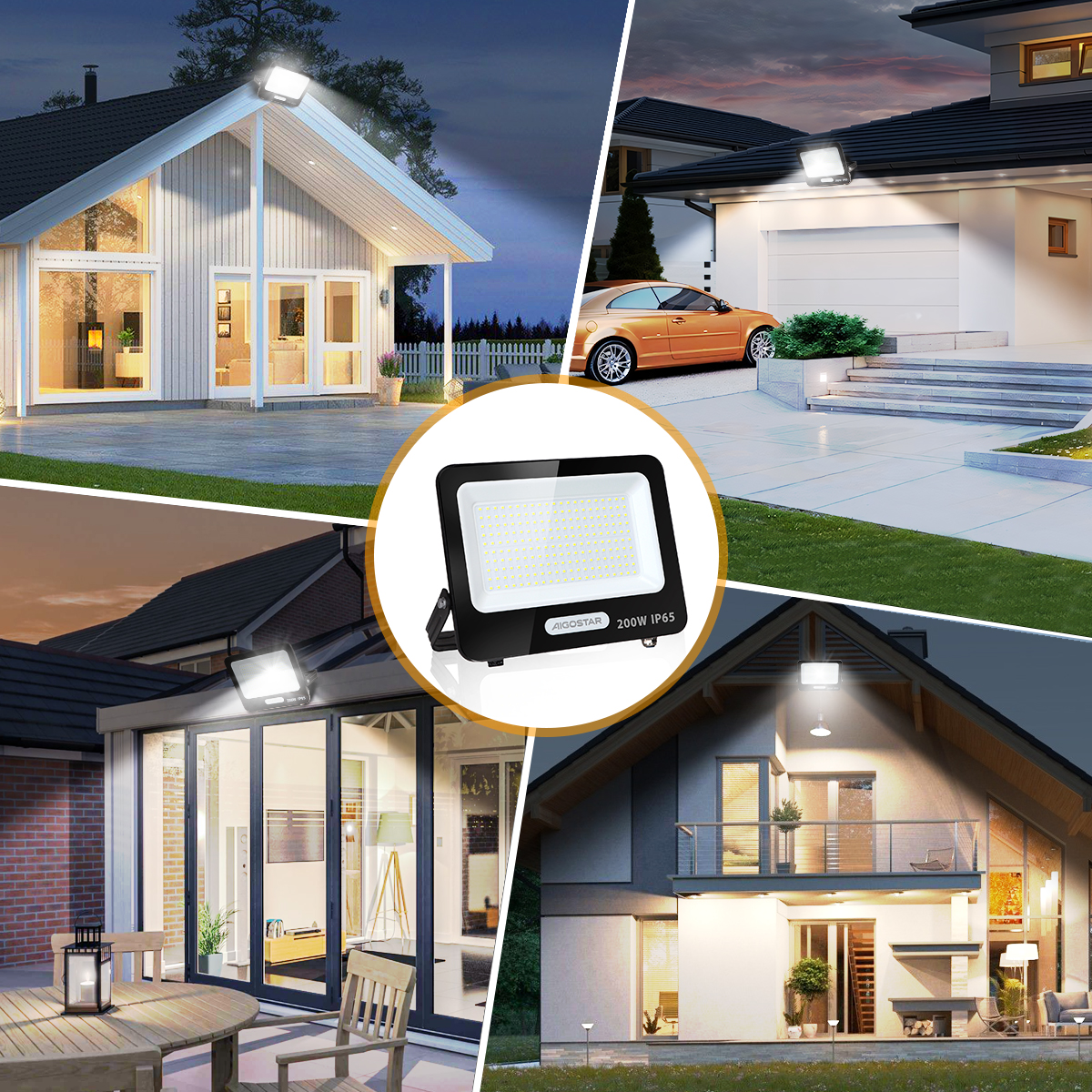 Reflector Led 200w Slim Ip65 Negro Luz Blanco Frio Exterior