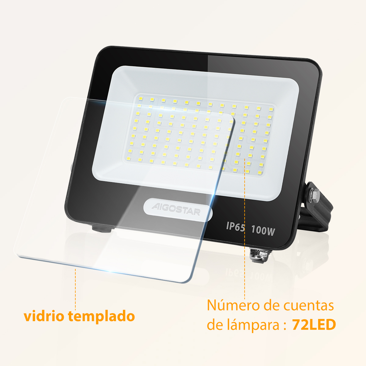Reflector Led 100w Slim Ip65 Negro Luz Blanco Fro Exterior