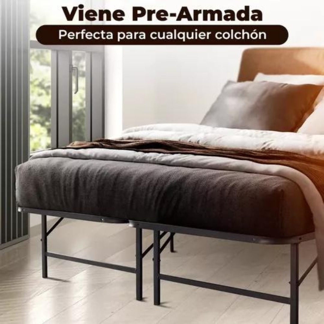Base Plegable Matrimonial Acero Negro 134 cm x 188 cm x 36 cm Resistente Práctica