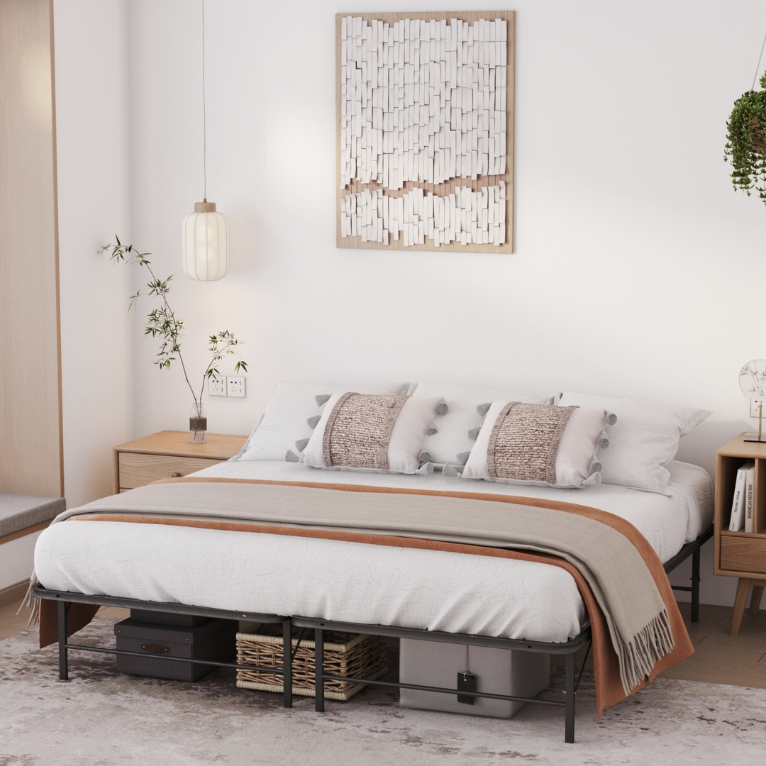 Base Plegable Matrimonial Acero Negro 134 cm x 188 cm x 36 cm Resistente Práctica