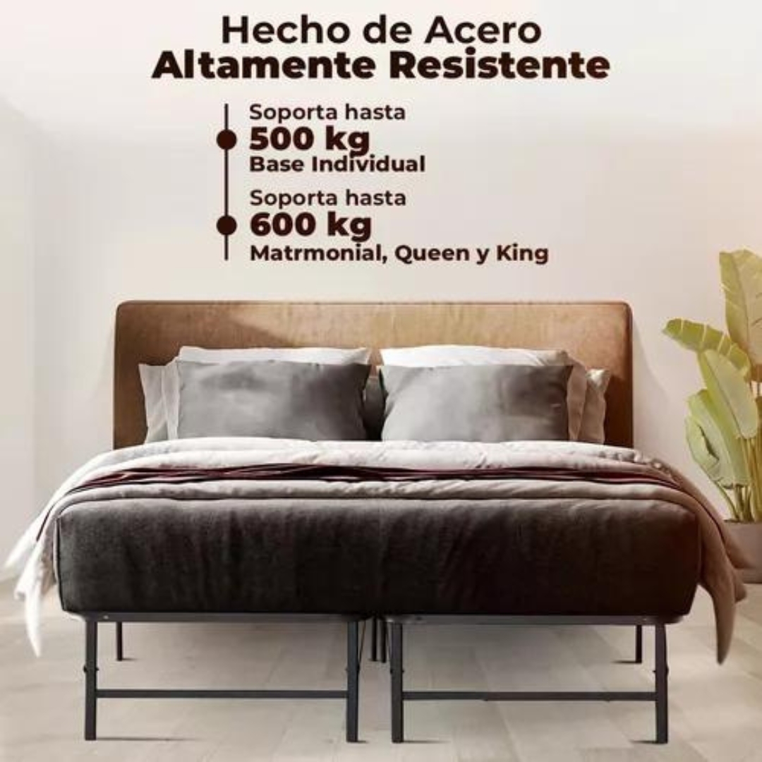 Base Plegable Matrimonial Acero Negro 134 cm x 188 cm x 36 cm Resistente Práctica